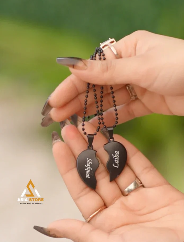 Customized Couple Heart Necklace (Split Heart Pendant)