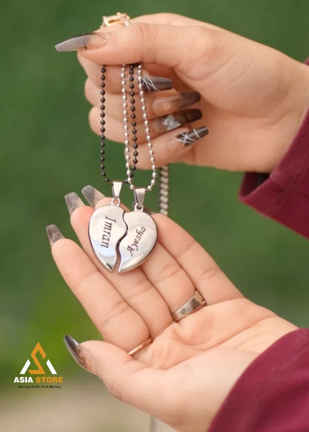 Customized Couple Heart Necklace (Split Heart Pendant)