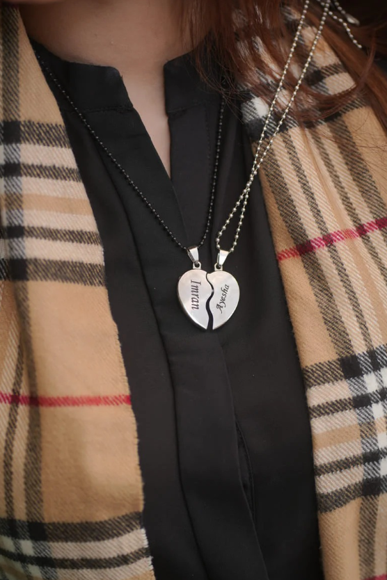 Customized Couple Heart Necklace (Split Heart Pendant)