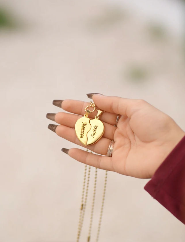 Customized Couple Heart Necklace (Split Heart Pendant)